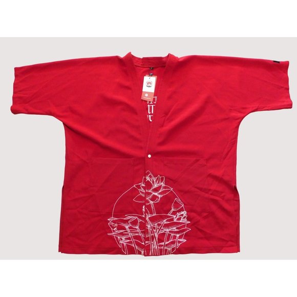 Zune ZX Kimono Unisex Large Red Embroidery Painted Short Sleeve Pockets New - Picture 2 of 9